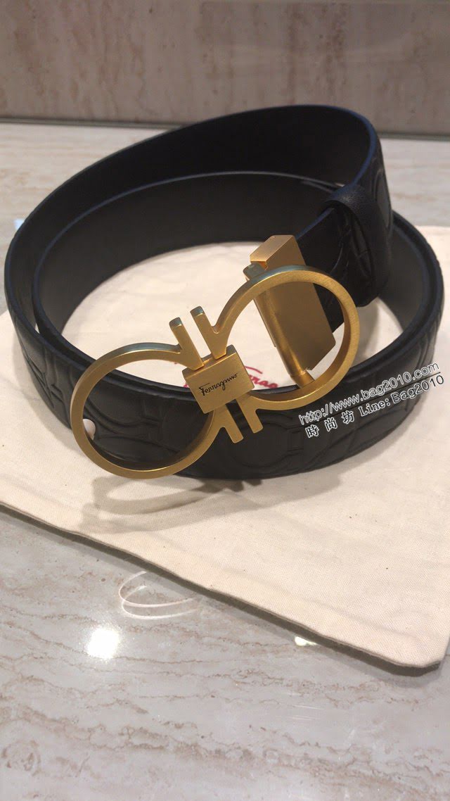 菲拉格慕男士皮帶 Ferragamo經典啞搶磨砂八字扣腰帶  jjp2133